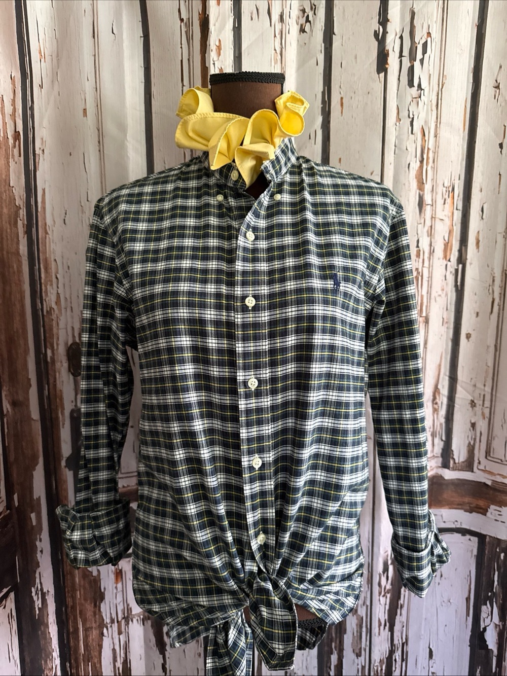 Reworked upcycled ruffle Ralph Lauren small plaid button up shirt see details